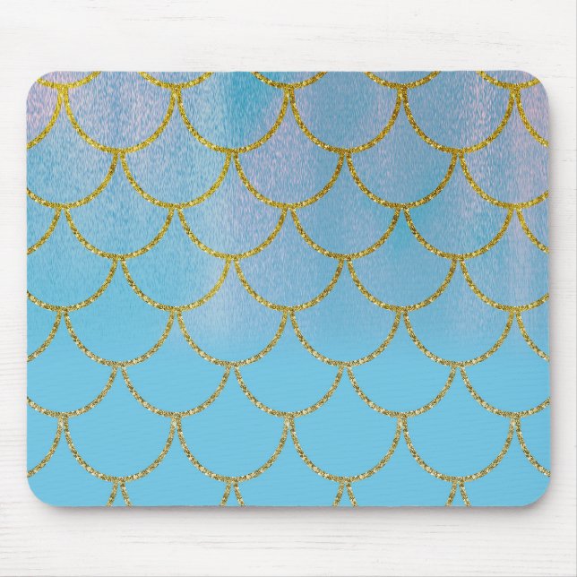Blauer und goldener Iridescent Shimmer Meerjungfra Mousepad (Vorne)
