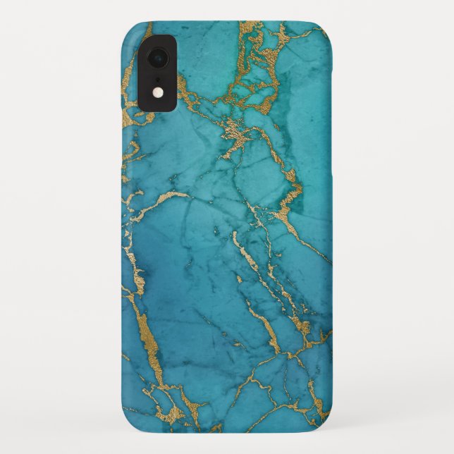 Blauer und goldener Marmor Elegante Moderne Printm Case-Mate iPhone Hülle (Rückseite)