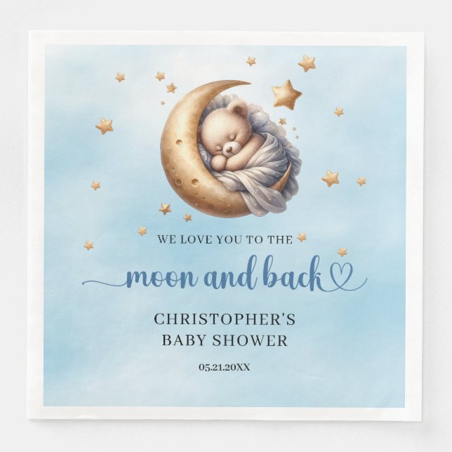 Blauer und goldener Mond und Teddybär Serviette (Vorderseite)