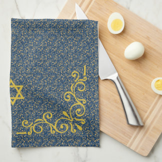 Blauer und goldener Ton Barock Geblüht Handwäsche Geschirrtuch