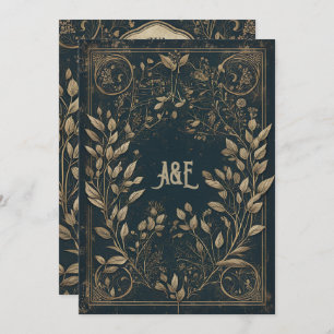 Blauer und goldener verzauberter Willow Einladung