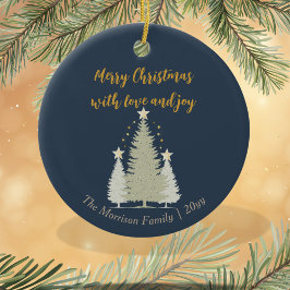 Blauer und goldener Weihnachtsbaum und Sterne Keramik Ornament