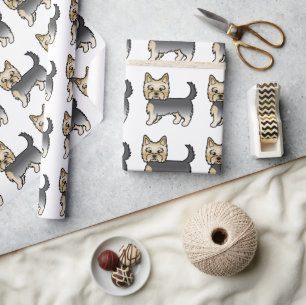 Blauer und goldener Yorkshire-Terrier-Hundemuster Geschenkpapier