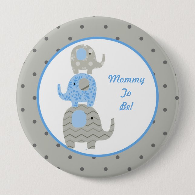 Blauer und grauer Elefant-personalisierte Mama zum Button (Vorderseite)