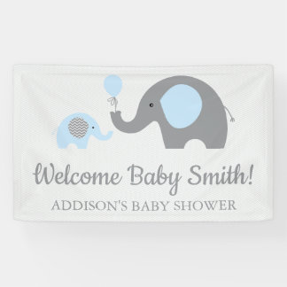 Blauer und grauer Elephant Baby Shower Banner Post
