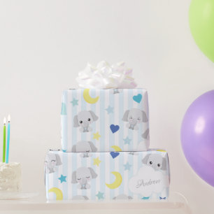 Blauer und grauer Elephant Muster Baby Boy Striche Geschenkpapier