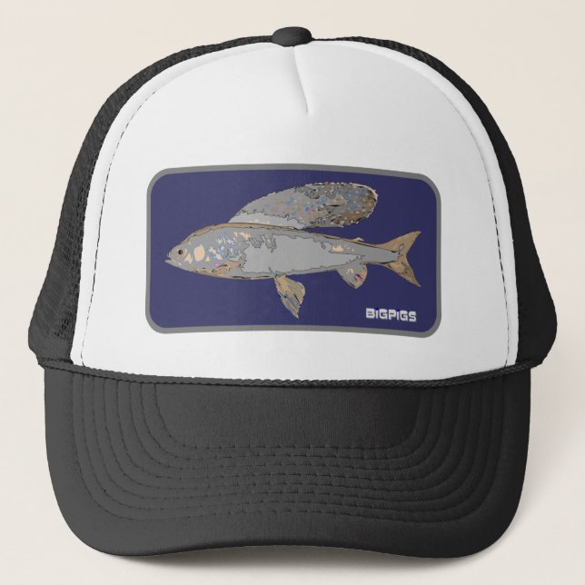 Blauer und grauer Grayling Truckerkappe (Vorderseite)