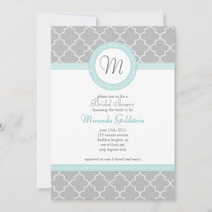 Blauer und grauer Monogramm-Duschkopf Einladung