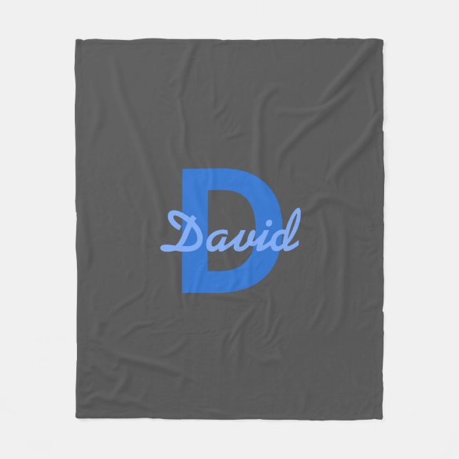 Blauer und grauer Name und Monogramm Fleecedecke (Vorderseite)