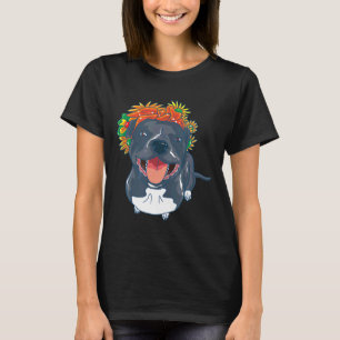 Blauer und grauer Pitbull Lustiger Pit Bull Blumen T-Shirt