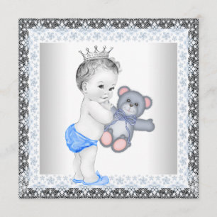 Blauer und grauer Vintager Babyboy-Dusche Einladung