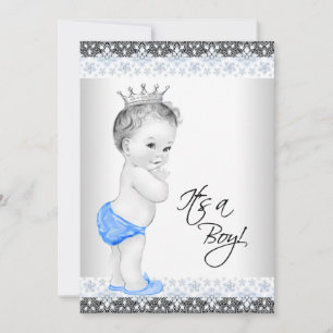 Blauer und grauer Vintager Babyboy-Dusche Einladung