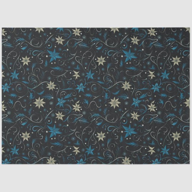 Blauer und grüne Blumen und Weinberge Weihnachten Seidenpapier (Vorderseite)