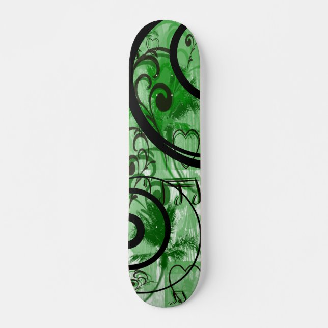 Blauer und grüne Wirbel Grunge Floral Skateboard (Vorne)