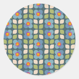 Blauer und grüner Blumenaufkleber - Blüten & Stick Runder Aufkleber