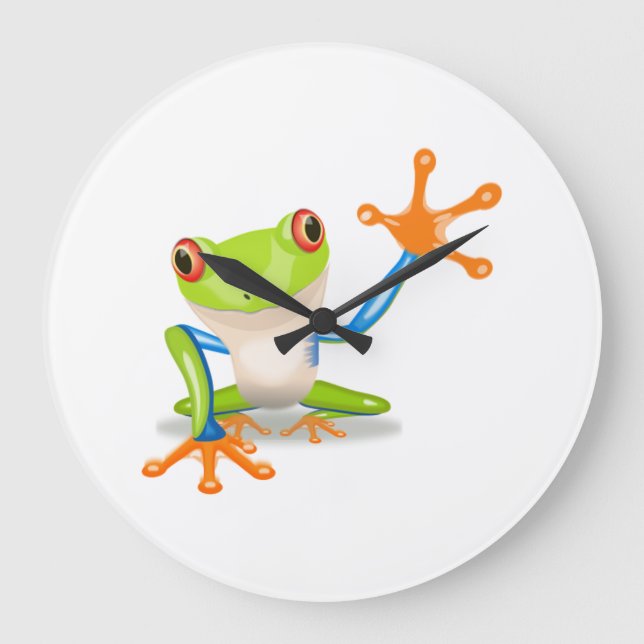 Blauer und grüner Cartoon-Frosch Große Wanduhr (Vorderseite)