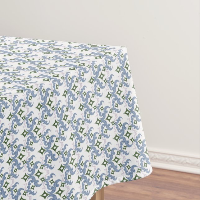 blauer und grüner Damast-Ornament-Pointillismus Tischdecke (Beispiel)