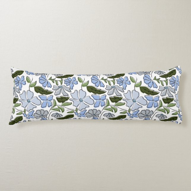 Blauer und grüner handgezeichneter Blumenblock-Dru Seitenschläferkissen (Vorderseite)