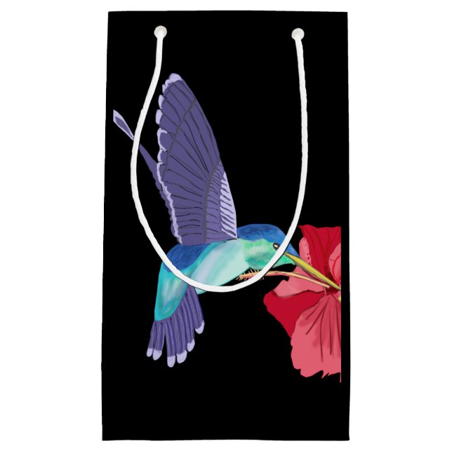 Blauer und grüner Hummingvogel und roter Hibiskus Kleine Geschenktüte (Vorderseite)