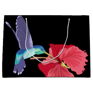 Blauer und grüner Kolibri und rote Hibiskus Groß Große Geschenktüte