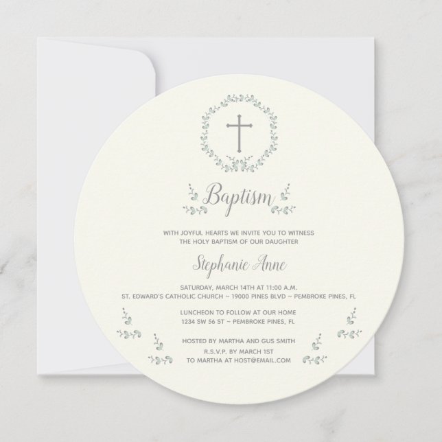 Blauer und grüner Leaf-Kranz Einladung (Vorderseite)