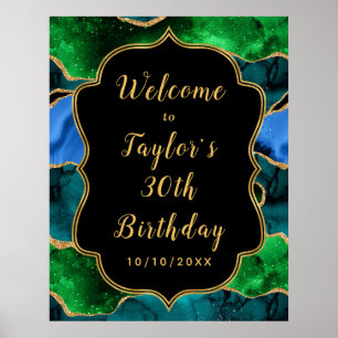 Blauer und grüner Pfauenhaufen Agate Geburtstag Wi Poster