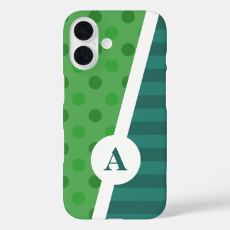 Blauer und grüner Polka-Punkt und Streifen-Muster iPhone 16 Hülle
