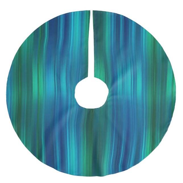Blauer und grüner Streifen Polyester Weihnachtsbaumdecke (Vorderseite)