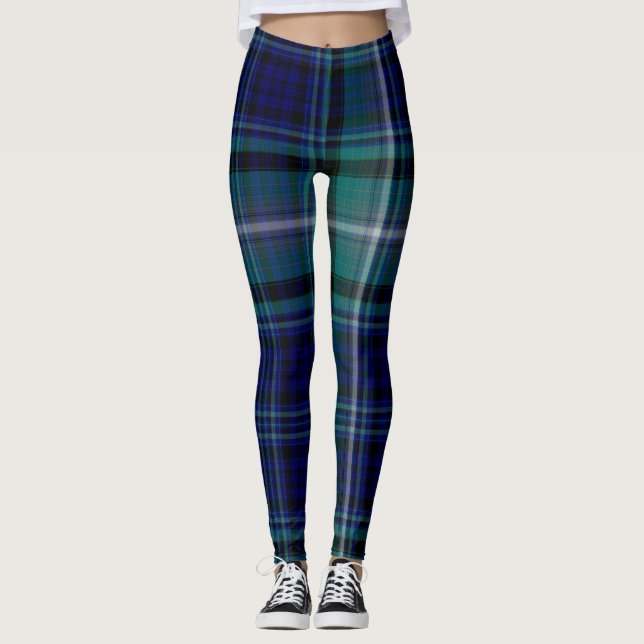 Blauer und grüner Winter-karierte Leggings (Vorderseite)