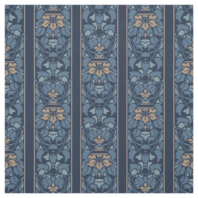 Blauer und hellbrauner Kunst nouveau Streifen Stoff (Muster)