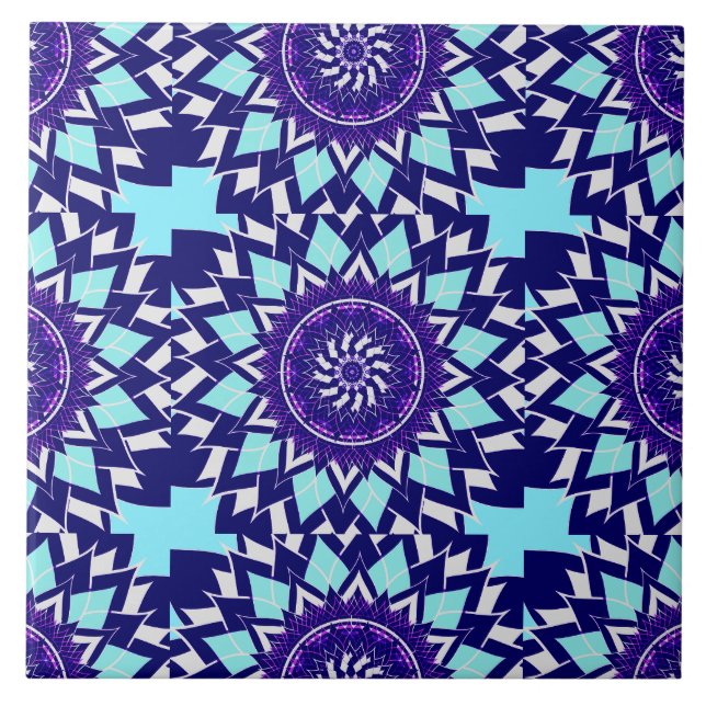 blauer und indigofarbener Mandala Fliese (Vorderseite)