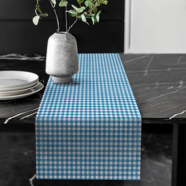 Blauer und Karierter Tischakzent für den Speisesaa Großer Tischläufer (Blue and Navy Plaid Table Accent for Dining Room Long Table Runner)