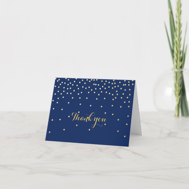 Blauer und kleiner Goldfoil Confetti Dots Faltkart Dankeskarte (Vorderseite)