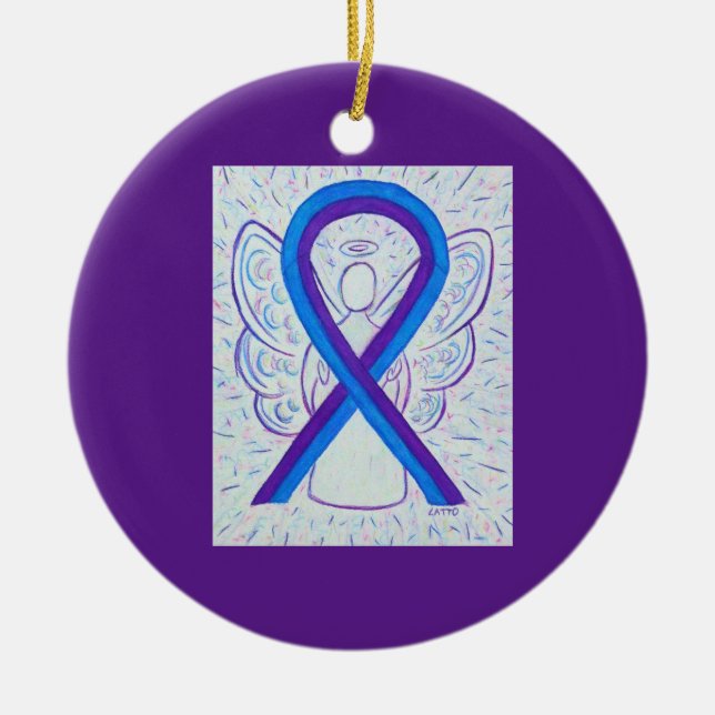 Blauer und Lila Biergarten Keramik Ornament (Vorne)