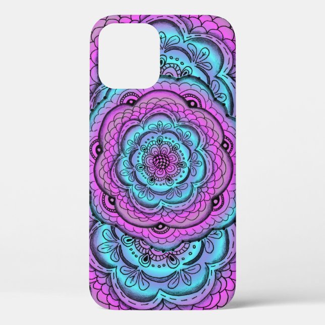 Blauer und Lila Blume Doodle Case-Mate iPhone Hülle (Rückseite)