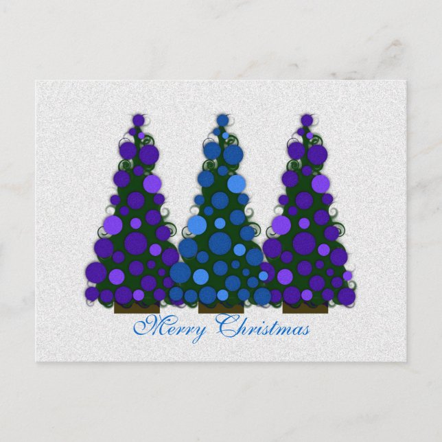 Blauer und Lila froher Weihnachtsbaum Postkarte (Vorderseite)