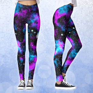 Blauer und Lila Galaxie Neon Yoga Leggings