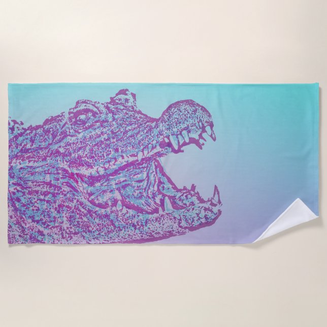 Blauer und Lila Krokodil Strandtuch (Vorderseite)