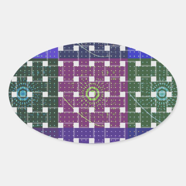 Blauer und Lila Kunstdruck Ovaler Aufkleber (Vorderseite)
