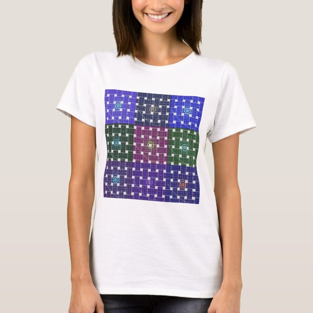 Blauer und Lila Kunstdruck T-Shirt (Vorderseite)