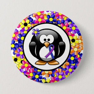 Blauer und Lila Ribbon-Pinguin Button