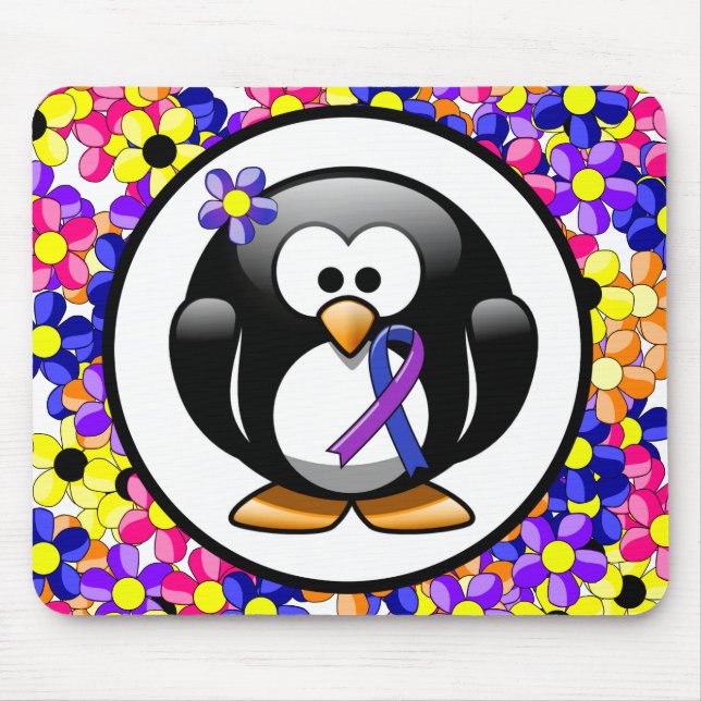 Blauer und Lila Ribbon-Pinguin Mousepad (Vorne)