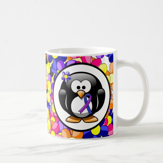 Blauer und Lila Ribbon-Pinguin Tasse (Rechts)