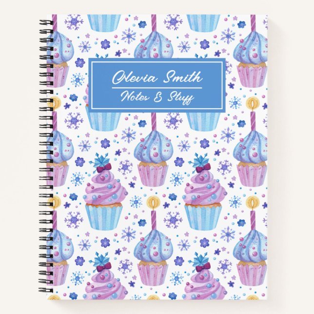 Blauer und Lila Schnee und Cup Cake Notizbuch