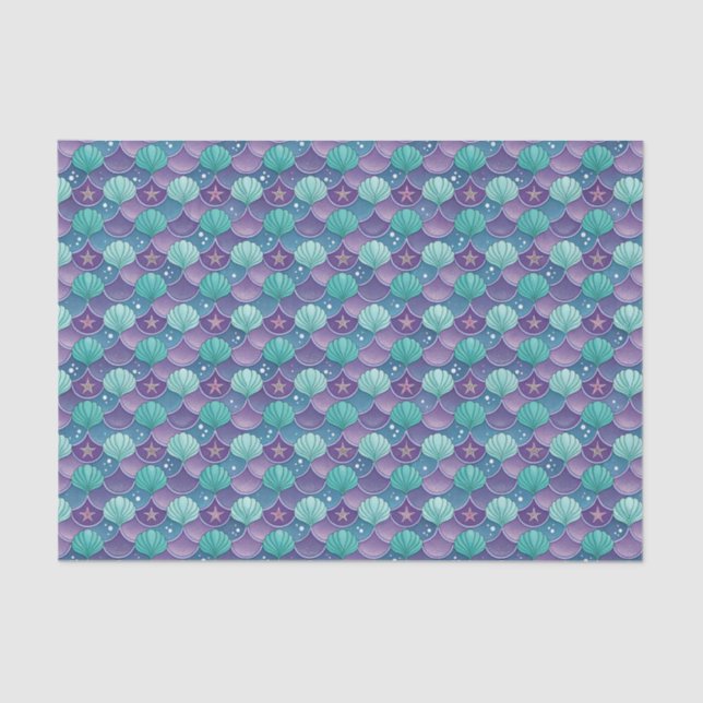 Blauer und Lila Seashell Seidenpapier (Vorderseite)