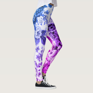 Blauer und Lila Vintager botanischer Blumenstrauß  Leggings