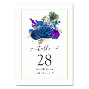 Blauer und Lila Vintager Pfauenflor Tischnummer