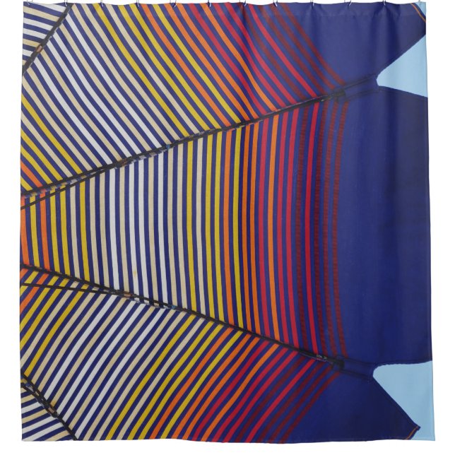 Blauer und mehrfarbiger Schirm Duschvorhang (Vorderseite)
