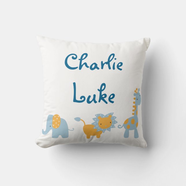 Blauer und orange Elefant, Löwe und Giraffe Kissen (Vorderseite)
