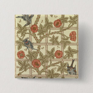 Blauer und orange Gittertapetenentwurf, 1864 Button